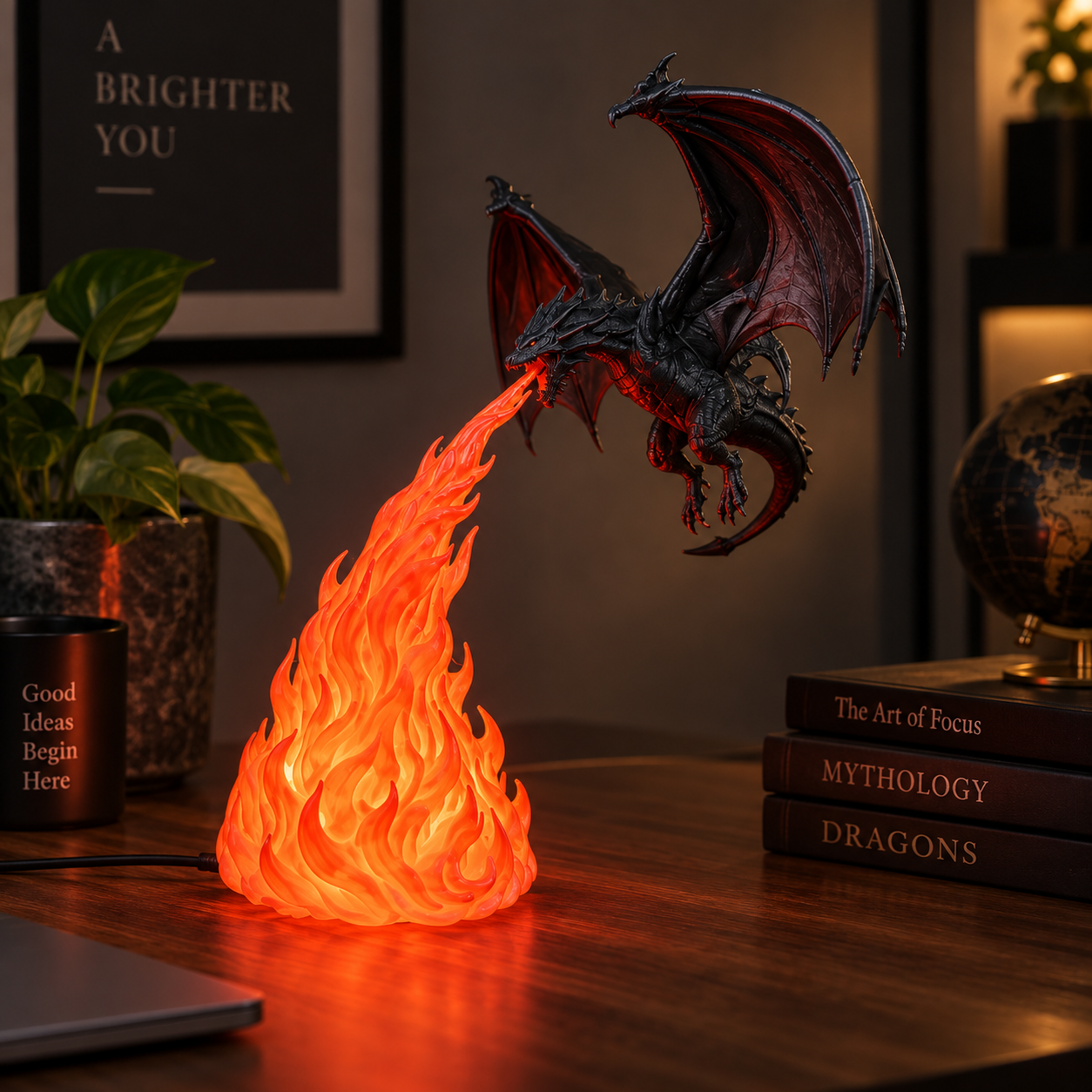 3D Dragon Flame Lamp | LED Dragon Night Light with Fire Effect | Fantasy Decor Lamp