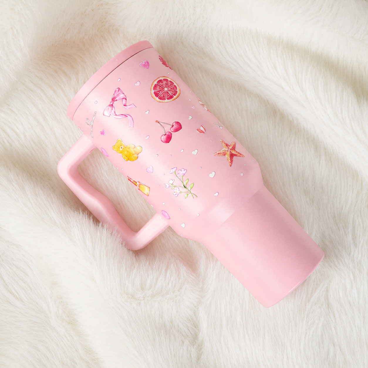 Blush Pop Aesthetic Tumbler with Handle, Straw & Spill-Proof Lid