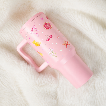 Blush Pop Aesthetic Tumbler with Handle, Straw & Spill-Proof Lid