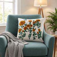 Marigold Floral Embroidered Cushion Covers – Set of 2, 16 × 16 Inch