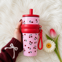 Cherry Blossom Stainless Steel Insulated Tumbler with Straw & Carry Loop