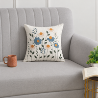 Blue and Yellow Flower Embroidered Cushion Covers for Sofa & Bed – Set of 2
