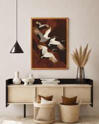 Premium red crane canvas wall art for living room decor