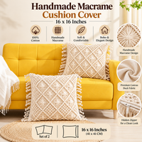 Macrame Fringe Cushion Covers – Set of 2, 16 × 16 Inch