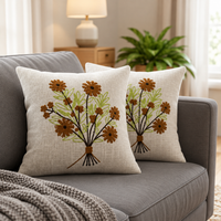 Sunflower Bouquet Embroidered Cushion Covers – Set of 2, 16 × 16 Inch