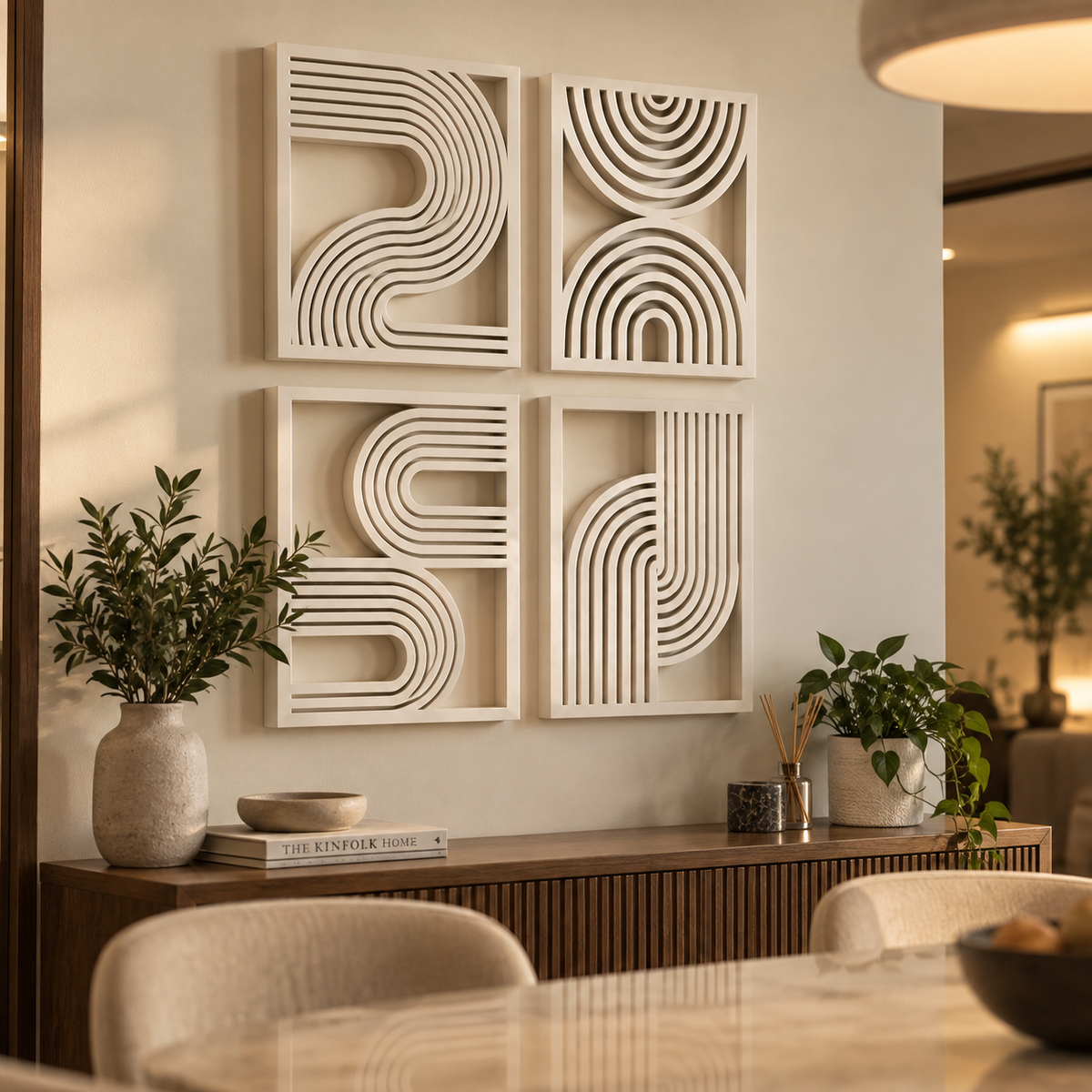 Modern Abstract Wall Decor | Geometric Line Art Wall Panels | Decorative Home Wall Art