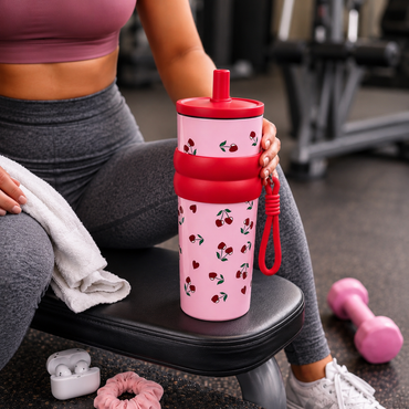 Cherry printed  Insulated Tumbler with Straw & Carry Loop