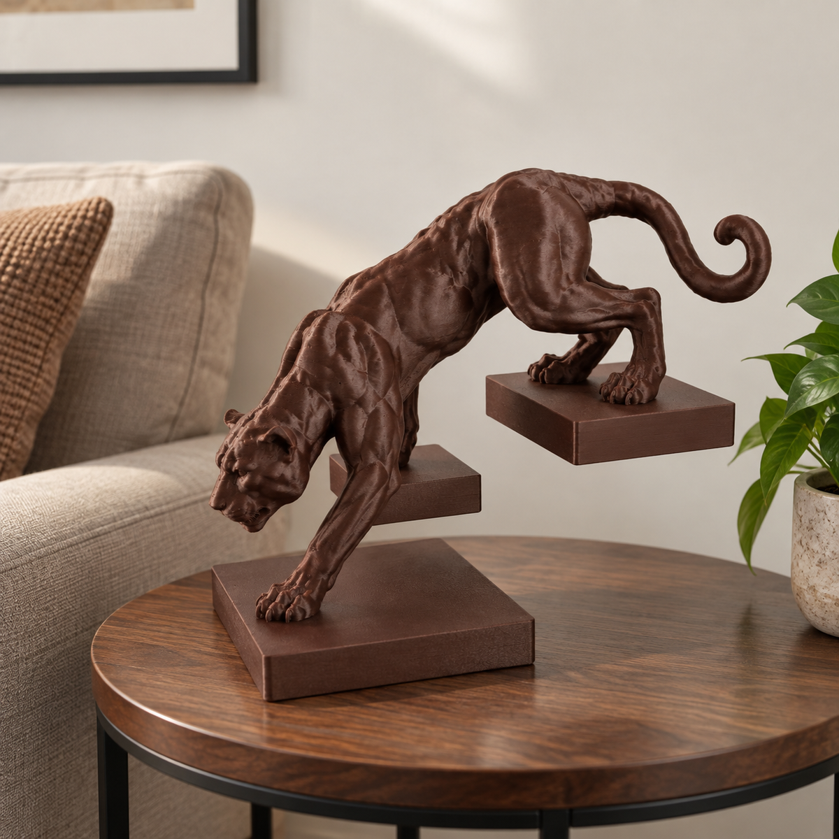 Black Panther Statue | Crouching Panther Figurine | Animal Sculpture for Home & Office Decor