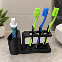 3 Slot Toothbrush Holder with Toothpaste Stand | Bathroom Toothbrush Organizer | Drainage Base
