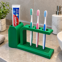 3 Slot Toothbrush Holder with Toothpaste Stand | Bathroom Toothbrush Organizer | Drainage Base