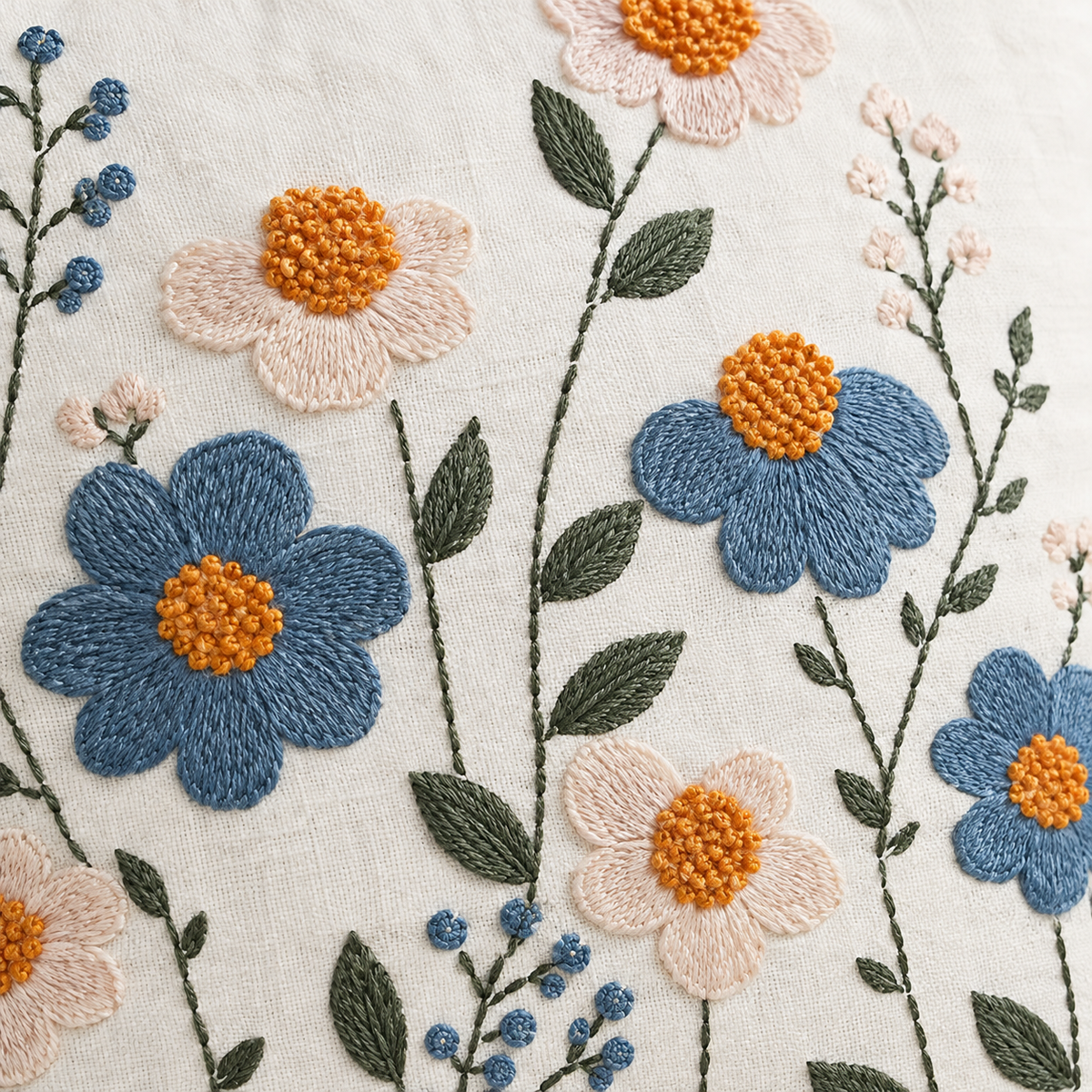 Blue and Yellow Flower Embroidered Cushion Covers for Sofa & Bed – Set of 2