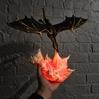 Dragon Breathing Fire Lamp Decorative Figurine with Fire Bowl Base | Fantasy Tabletop Decor