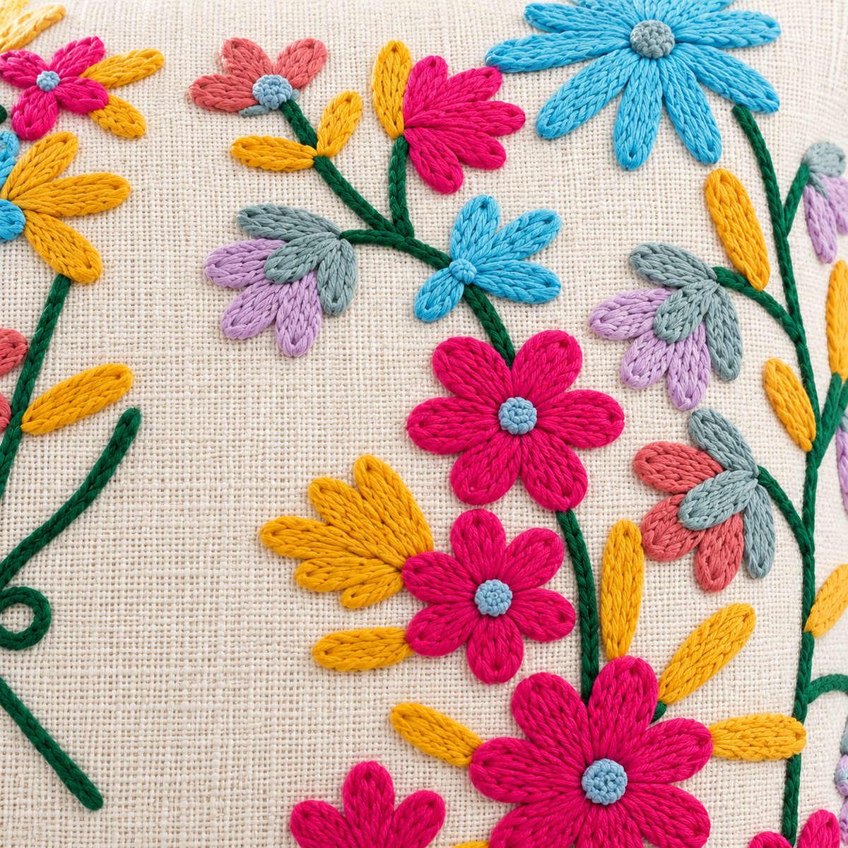 Multicolor Floral Embroidered Cushion Covers – Set of 2, 16 × 16 Inch