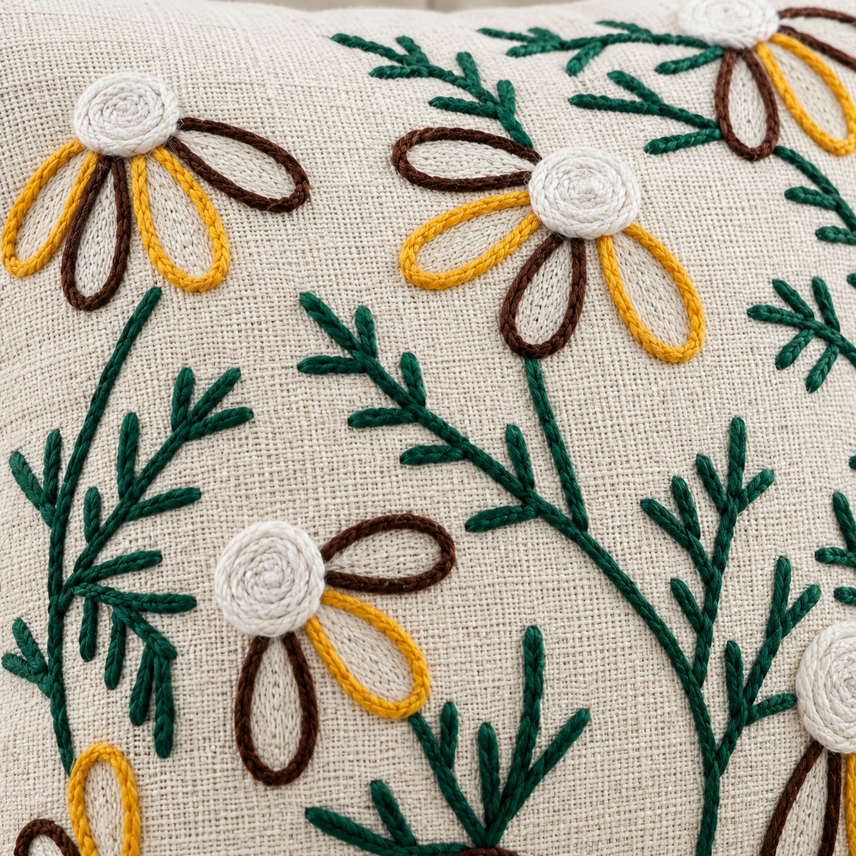 Vine Embroidered Cushion Covers with Tassels – Set of 2, 16 × 16 Inch