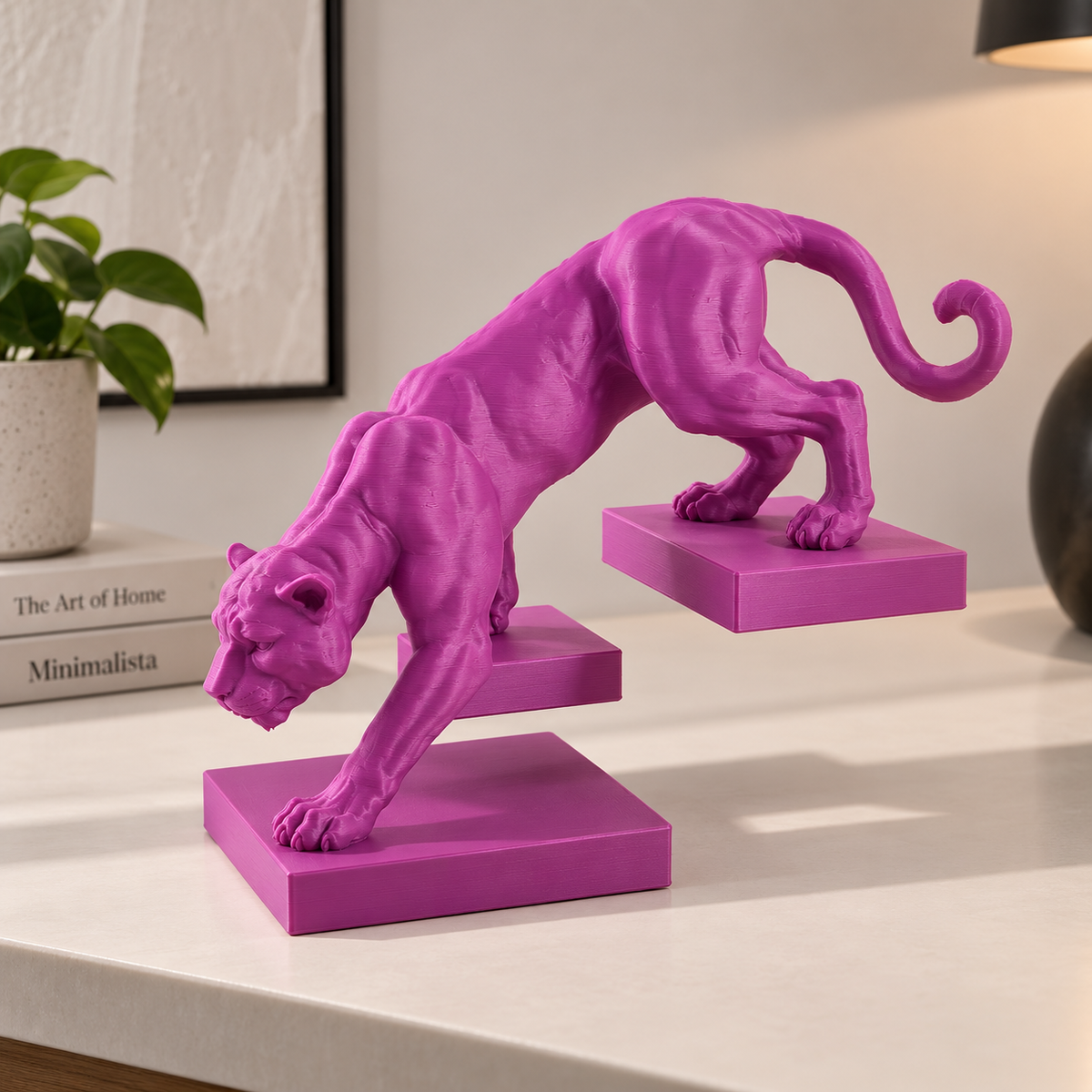 Black Panther Statue | Crouching Panther Figurine | Animal Sculpture for Home & Office Decor