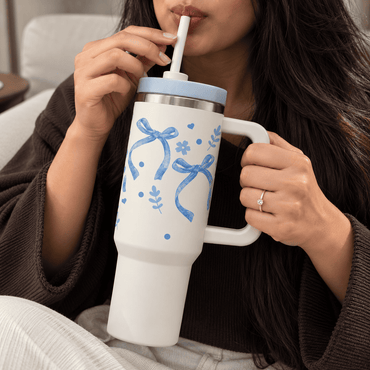 Cute Cottagecore Bow Tumbler in White
