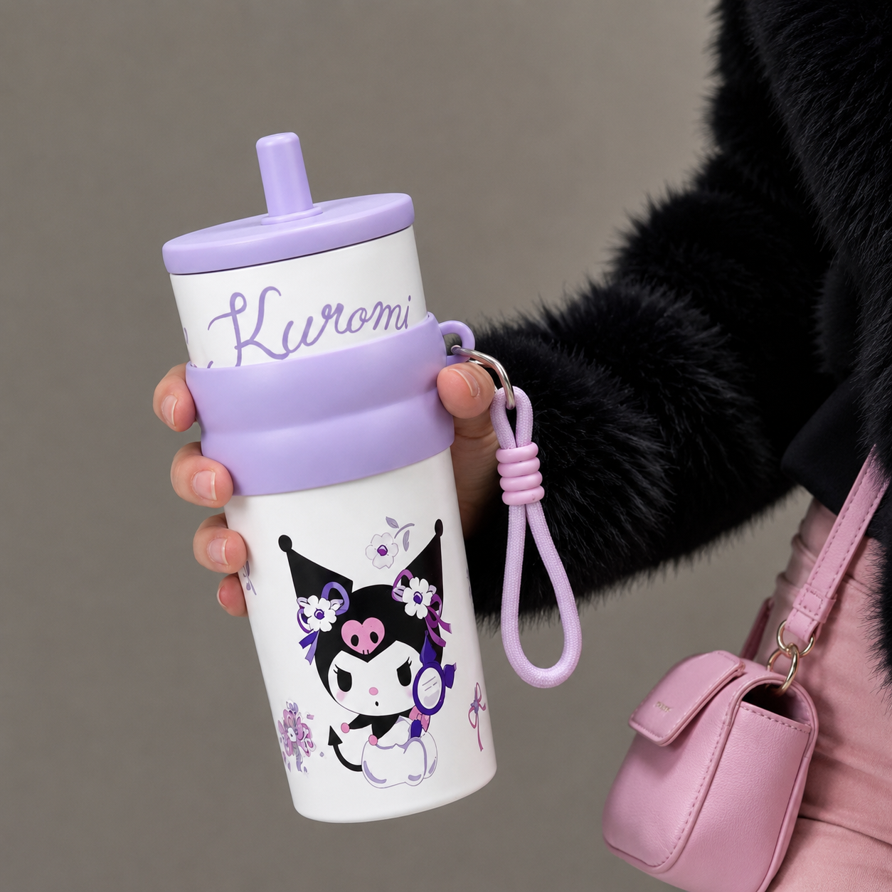 Kuromi Stainless Steel Insulated Tumbler with Straw & Carry Loop