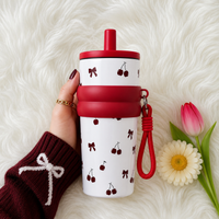 Cherry Print Stainless Steel Insulated Tumbler with Straw & Carry Loop