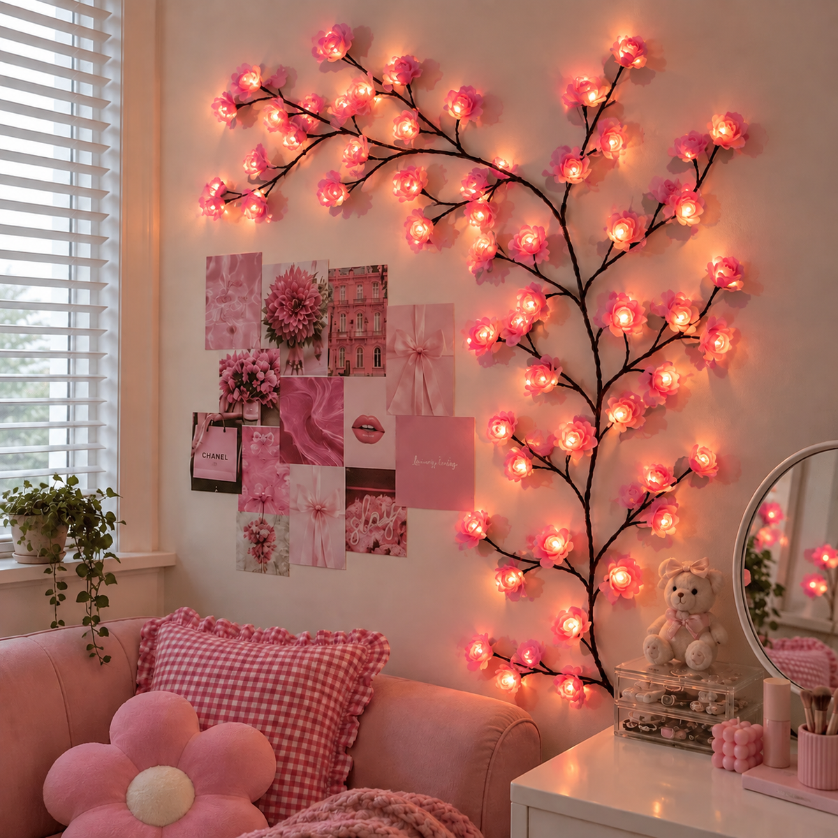 MEMORIES INSITE® PINK ROSE TREE BRANCH WALL LIGHT
