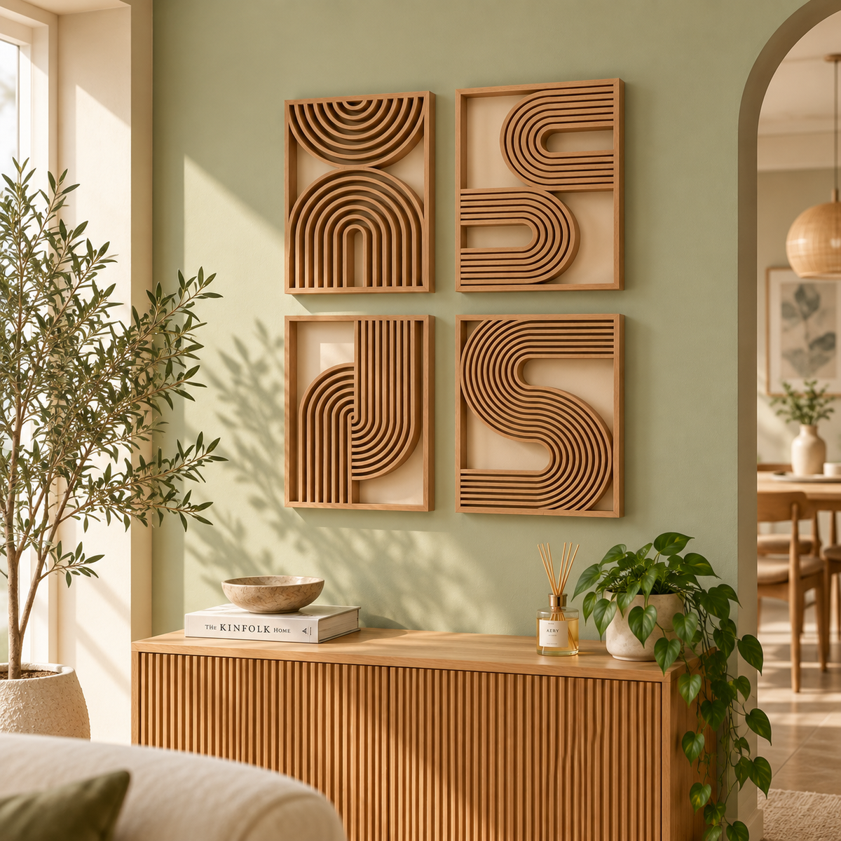Modern Abstract Wall Decor | Geometric Line Art Wall Panels | Decorative Home Wall Art
