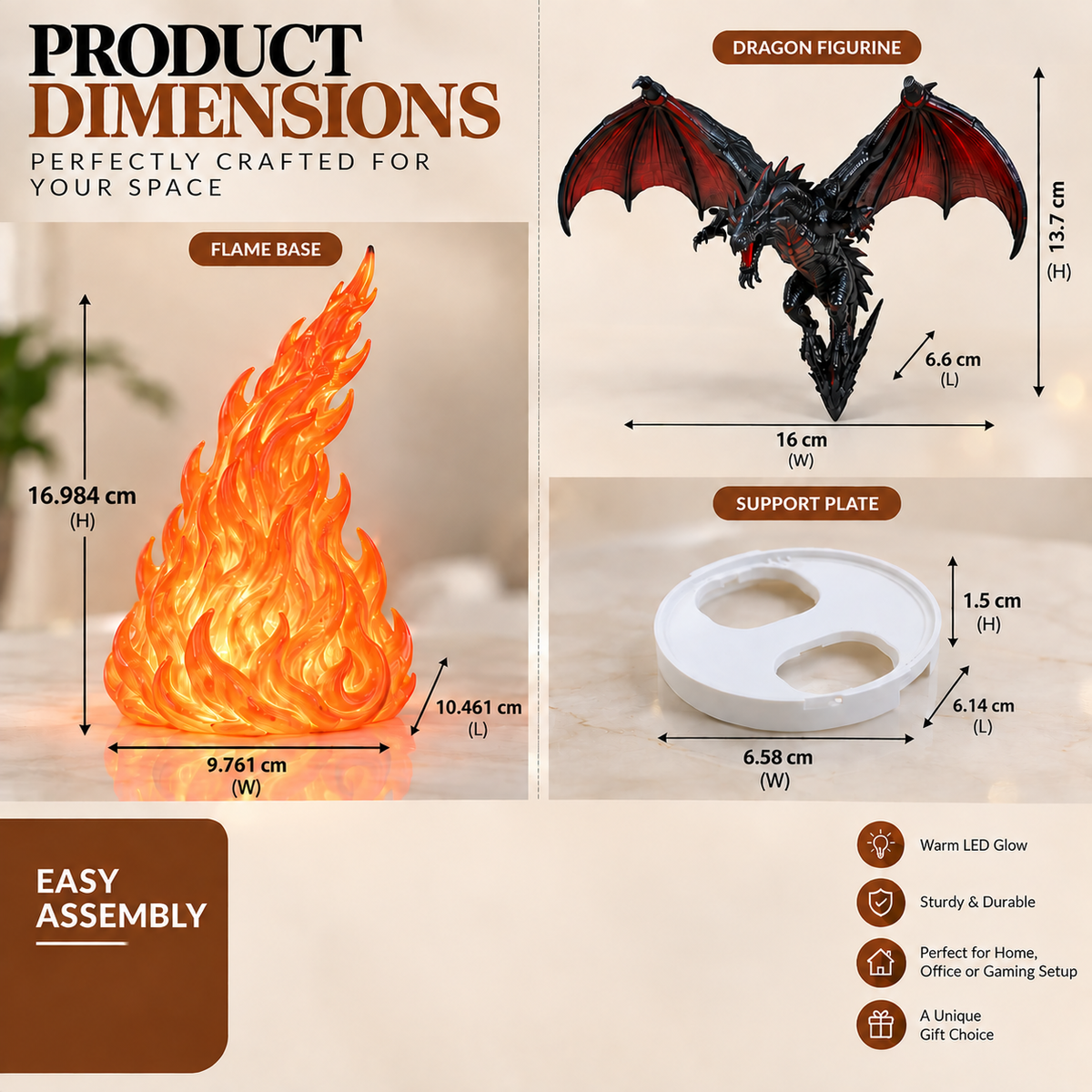 3D Dragon Flame Lamp | LED Dragon Night Light with Fire Effect | Fantasy Decor Lamp