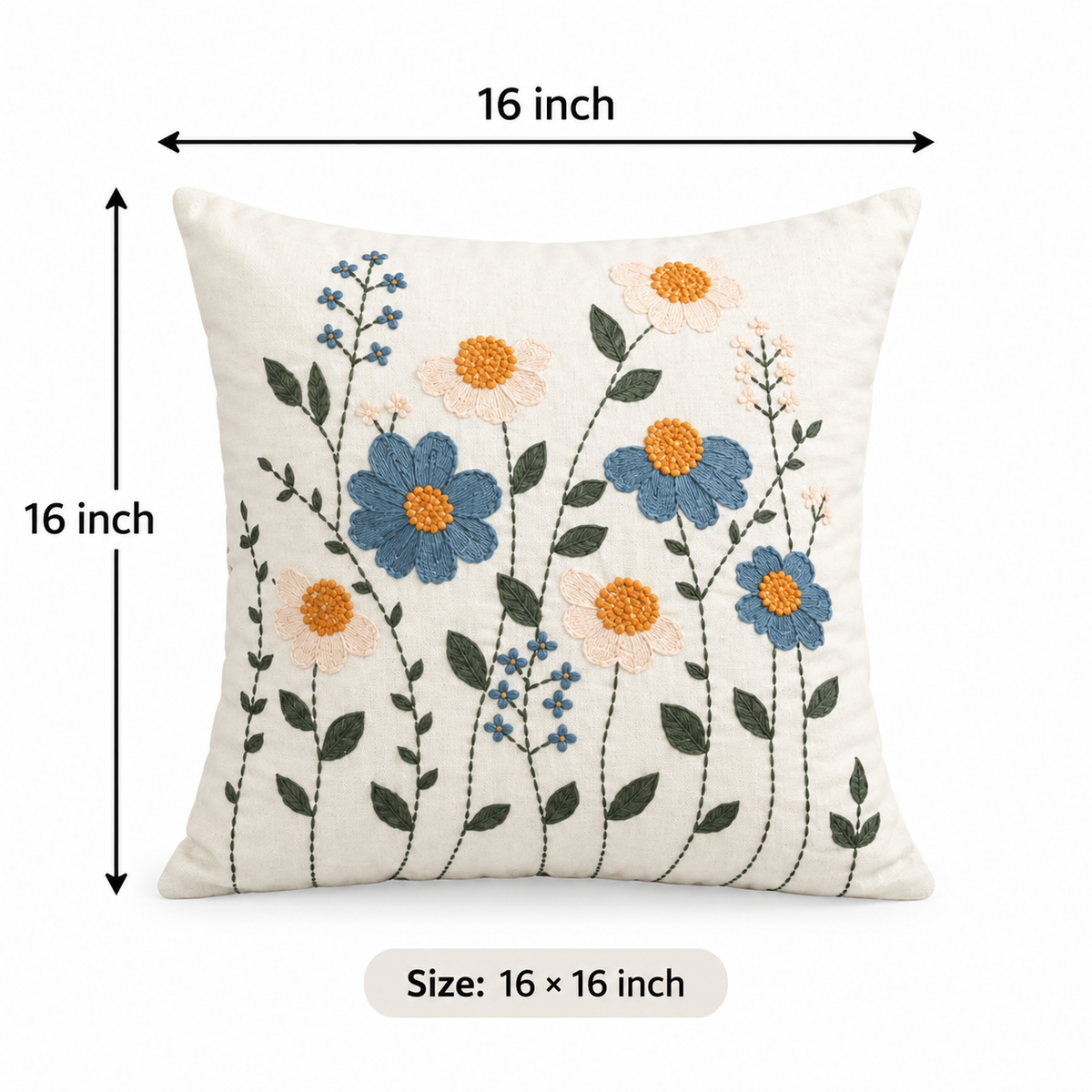 Blue and Yellow Flower Embroidered Cushion Covers for Sofa & Bed – Set of 2