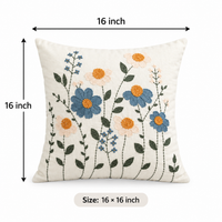 Blue and Yellow Flower Embroidered Cushion Covers for Sofa & Bed – Set of 2