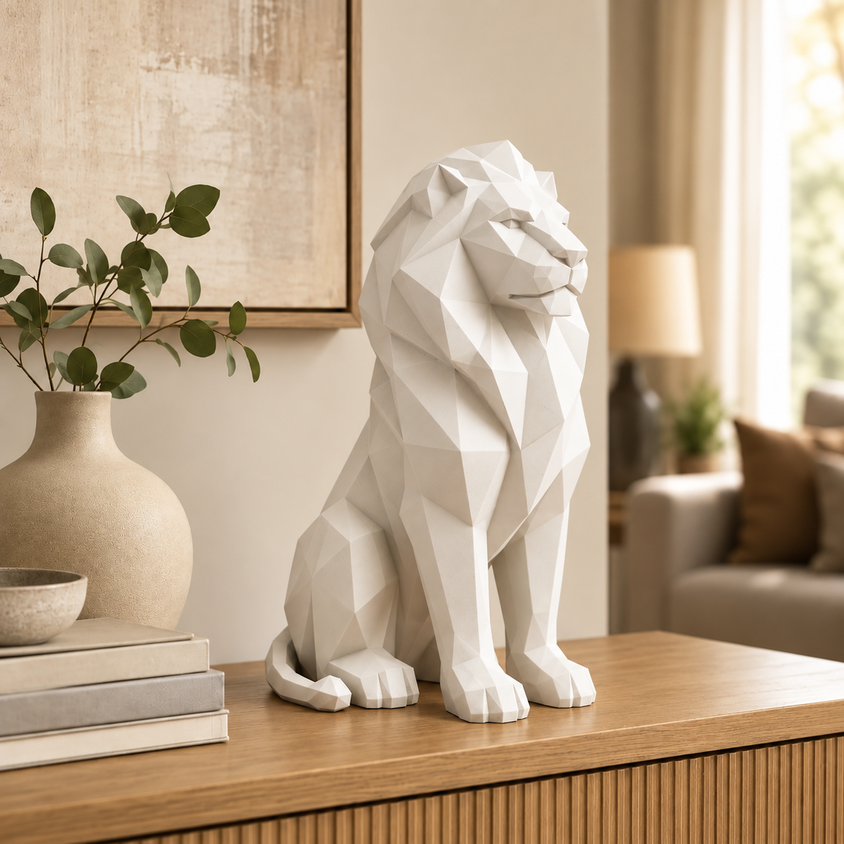 Geometric Lion Statue for Home Decor | Modern Decorative Animal Showpiece
