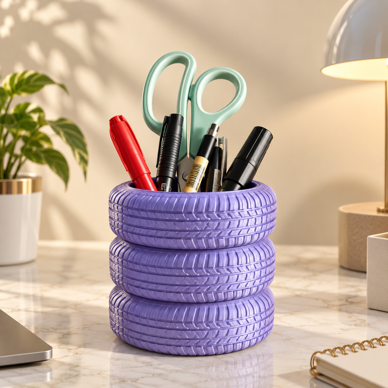 Car Tyre Makeup Brush Holder | Black Desk Organizer