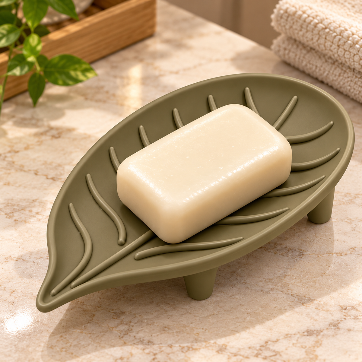 Leaf Shape Soap Dish Holder, Decorative Bathroom Soap Tray with Raised Drainage Design, Soap Stand for Bathroom, Kitchen and Wash Basin