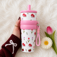 Floral & Mushroom Stainless Steel Insulated Tumbler with Straw & Carry Loop