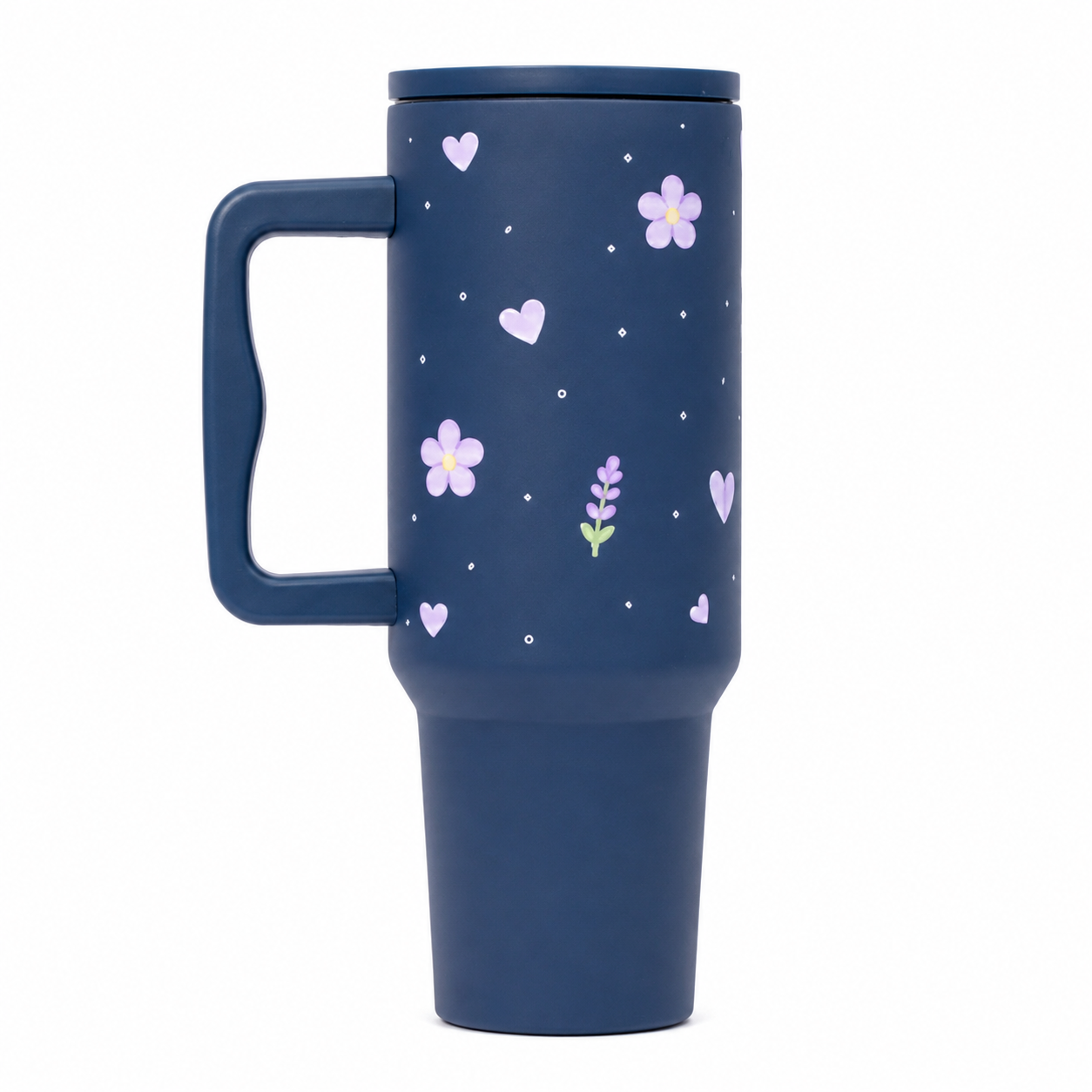 Purple Floral 40 OZ Tumbler with Handle & Leakproof Lid |
