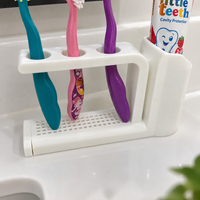 3 Slot Toothbrush Holder with Toothpaste Stand | Bathroom Toothbrush Organizer | Drainage Base