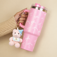 Pink Bow Insulated Tumbler with Handle & Straw