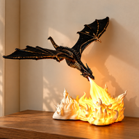 Dragon Breathing Fire Lamp Decorative Figurine with Fire Bowl Base | Fantasy Tabletop Decor