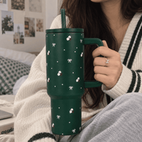 Floral Bow GREEN  Tumbler with Straw & Handle