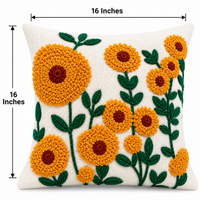 Marigold Floral Embroidered Cushion Covers – Set of 2, 16 × 16 Inch