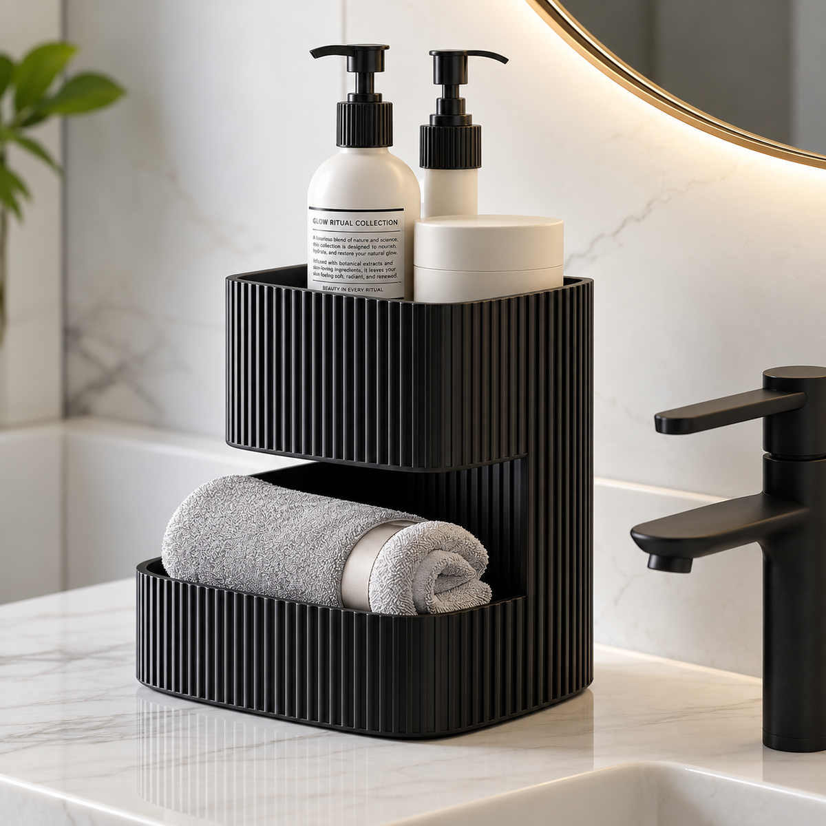 Storage Organizer with 2 Compartments | Multipurpose Countertop Organizer | Toiletry Holder