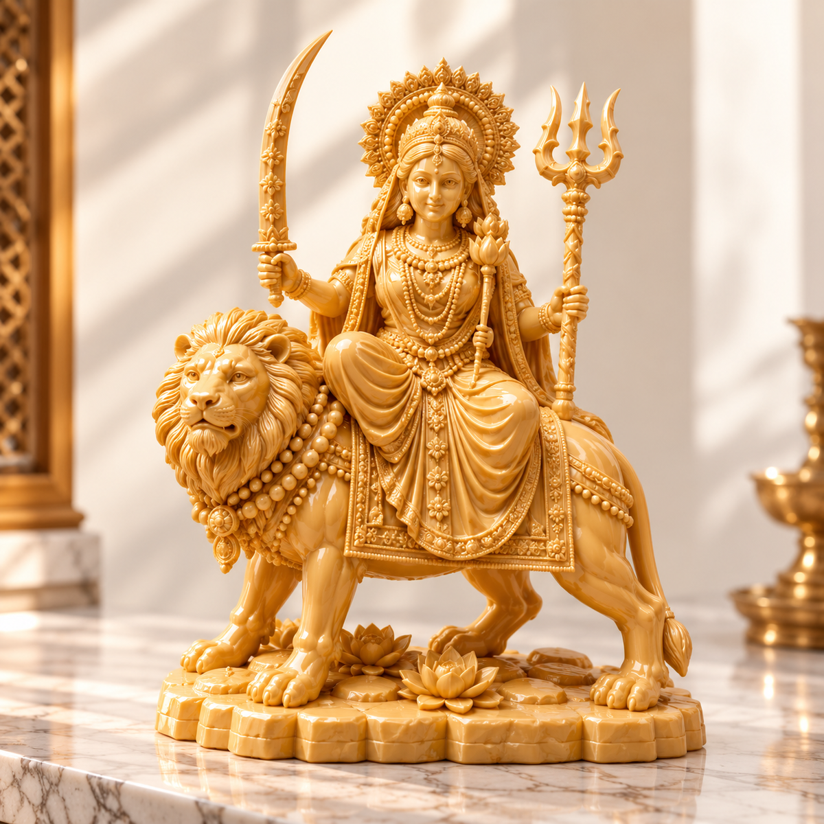 Goddess Durga Riding Lion Idol | Intricate Spiritual Home Décor | Pooja Mandir Showpiece
