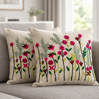 Wildflower Embroidered Cushion Covers with Tassels – Set of 2, 16 × 16 Inch