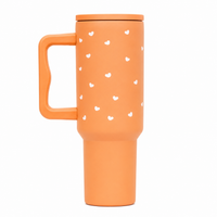 White Heart Print Insulated Peach Color Tumbler