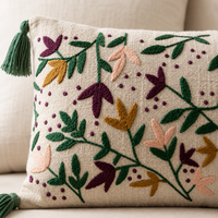 Floral Embroidered Lumbar Cushion Cover – 14 × 36 Inch