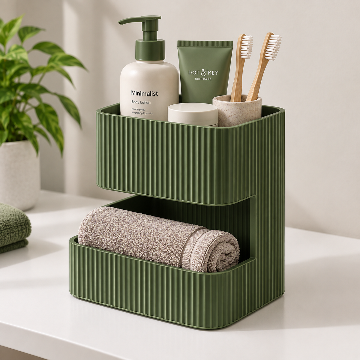 Storage Organizer with 2 Compartments | Multipurpose Countertop Organizer | Toiletry Holder
