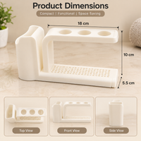 3 Slot Toothbrush Holder with Toothpaste Stand | Bathroom Toothbrush Organizer | Drainage Base