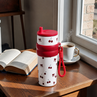 Cherry Print Stainless Steel Insulated Tumbler with Straw & Carry Loop