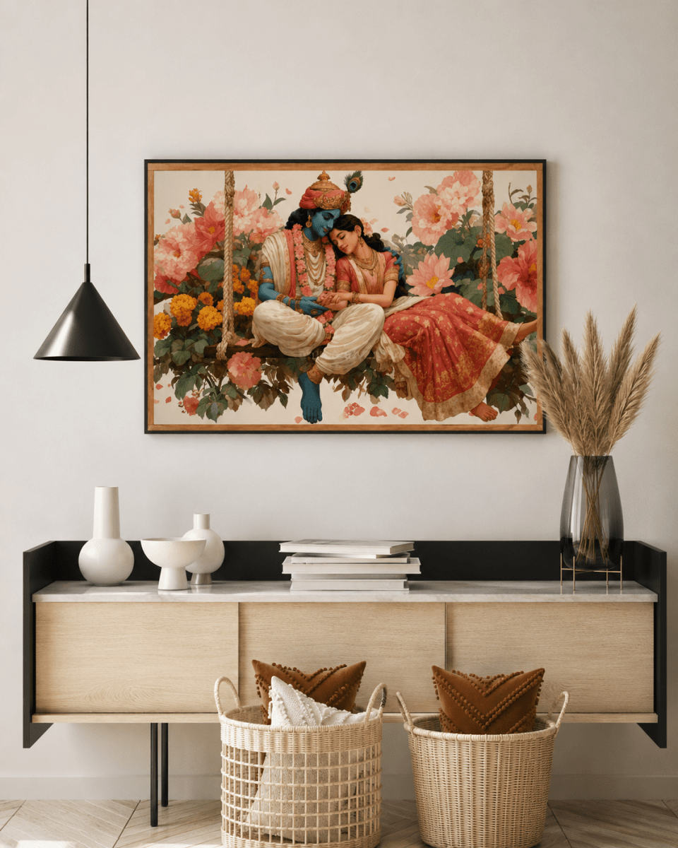 Radha Krishna Jhula Canvas Wall Art - Memories InsiteRADHA KRISHNA JHULA FRAME -STRECHED