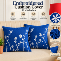 Blue Color Vine Embroidered Cushion Covers – Set of 2