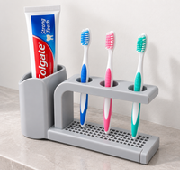 3 Slot Toothbrush Holder with Toothpaste Stand | Bathroom Toothbrush Organizer | Drainage Base