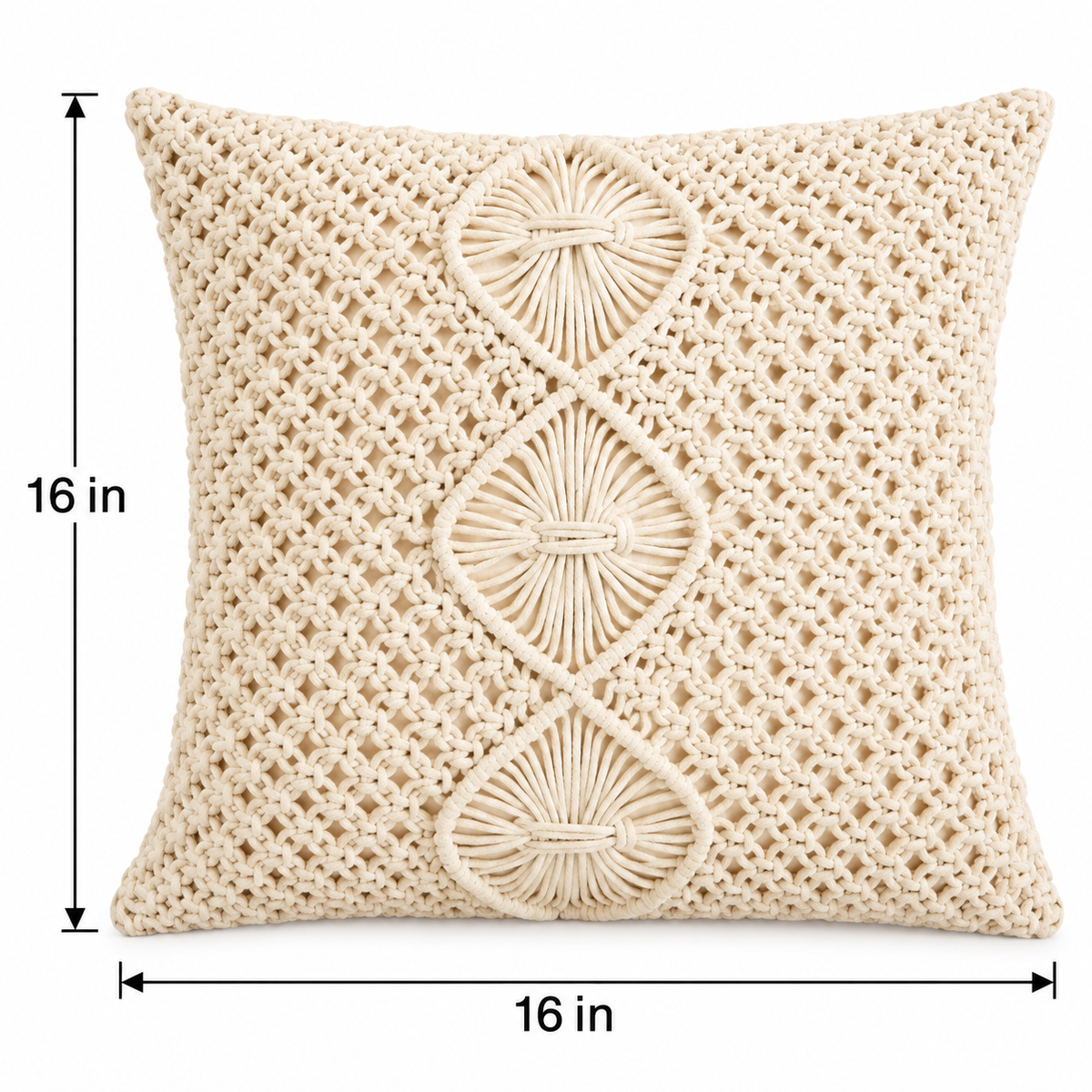 Macrame Knot Cushion Covers – Set of 2, 16 × 16 Inch