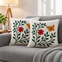 Pink Floral Butterfly Embroidered Cushion Covers – Set of 2, 16 × 16 Inch